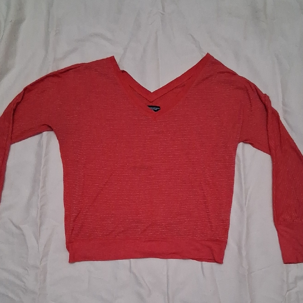 American Eagle Outfitters Red Long Sleeve V-Neck Top